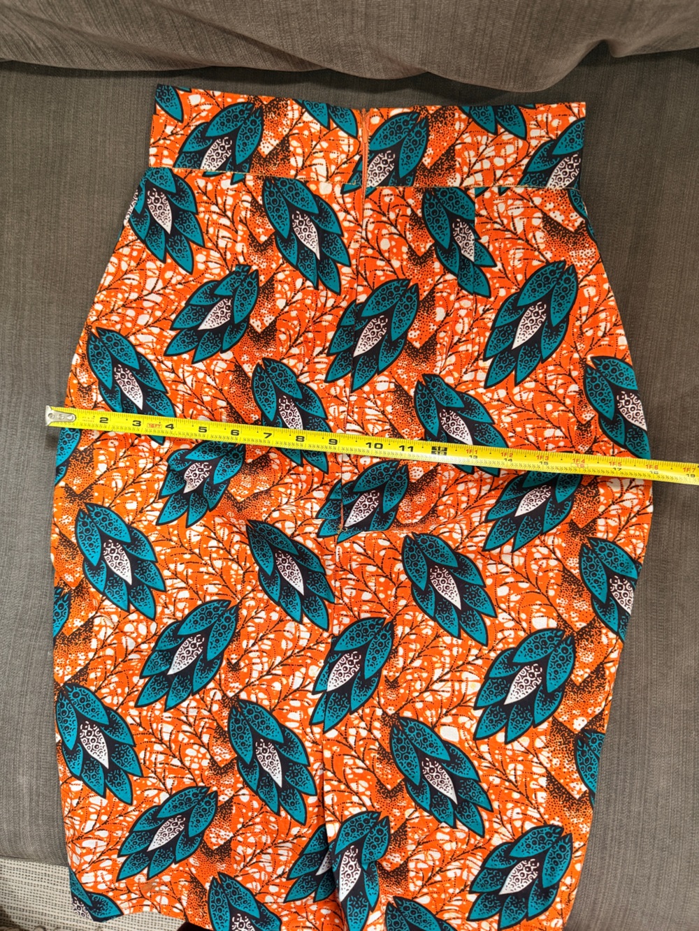 Handmade Ghanaian Wax Print Pencil Skirt | Bright Orange & Teal | Small - Picture 6 of 6